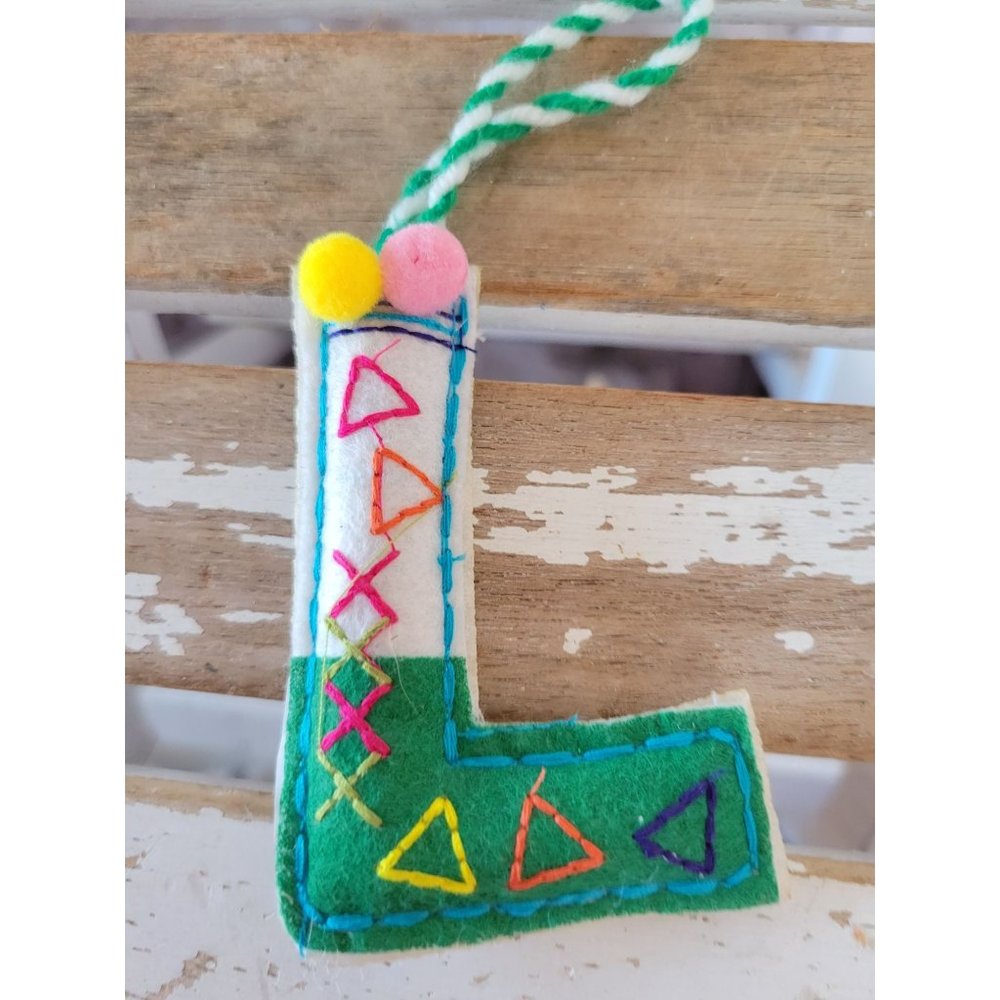 Handmade L monogram ornament Xmas holiday tree whimsical